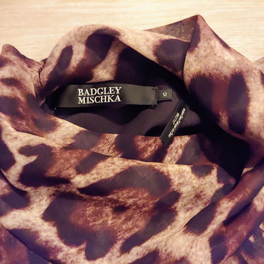 Badgley Mischka Leopard-Print Georgette Dress, Sz 12 - Picture 6 of 16